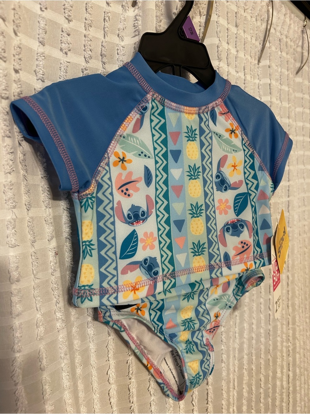 Stitch Disney Girls' 12M Short-Sleeve Rash Guard Swimsuit